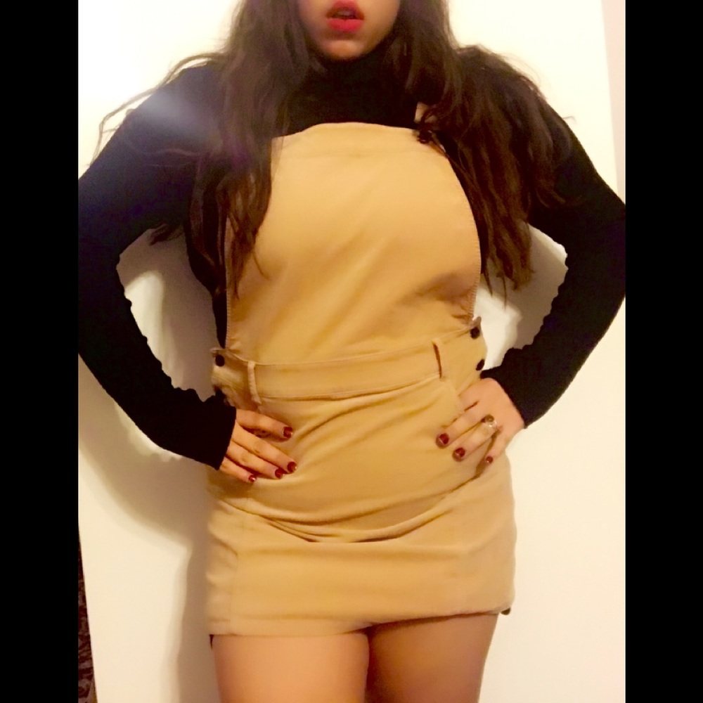 Forever21 Khaki Velvet Overall Dress